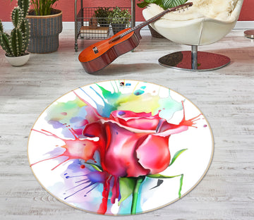 3D Watercolor Rose 74235 Round Non Slip Rug Mat