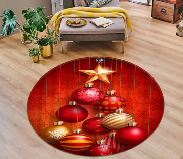 3D Red Ball 54102 Christmas Round Non Slip Rug Mat Xmas