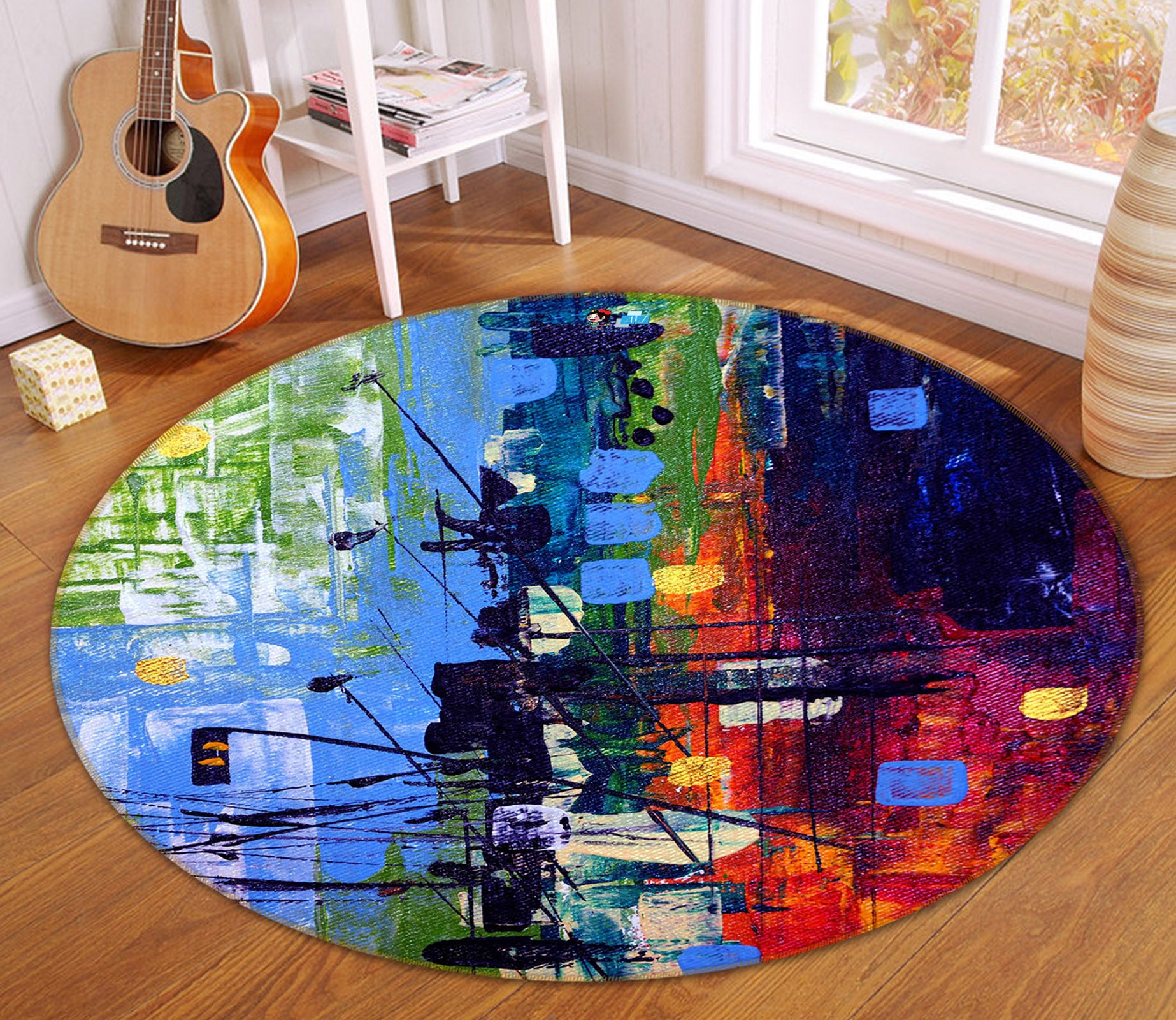 3D Color Abstract Pattern 71254 Round Non Slip Rug Mat