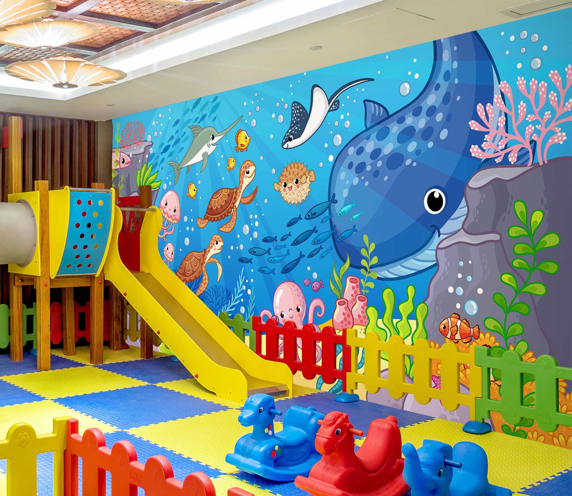 3D Cartoon Whale 1417 Indoor Play Centres Wall Murals
