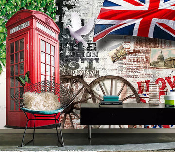 3D Red Phone Booth WC741 Wall Murals
