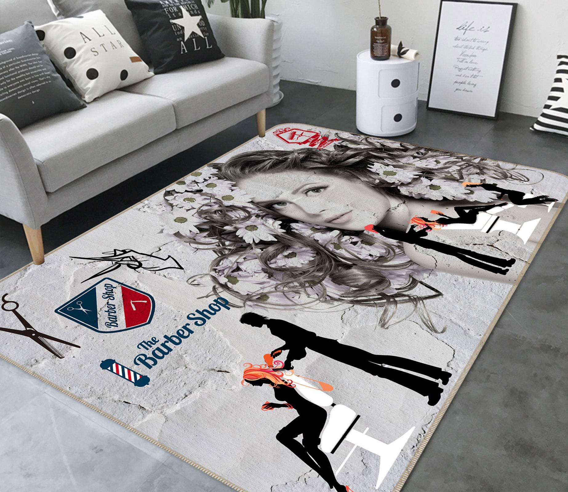 3D Female Haircut 34069 Non Slip Rug Mat