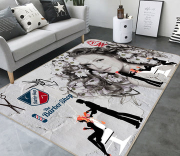 3D Female Haircut 34069 Non Slip Rug Mat