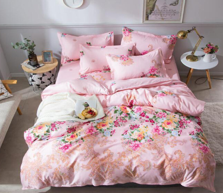 3D Pink Bottom Flower Bush 2024 Bed Pillowcases Quilt