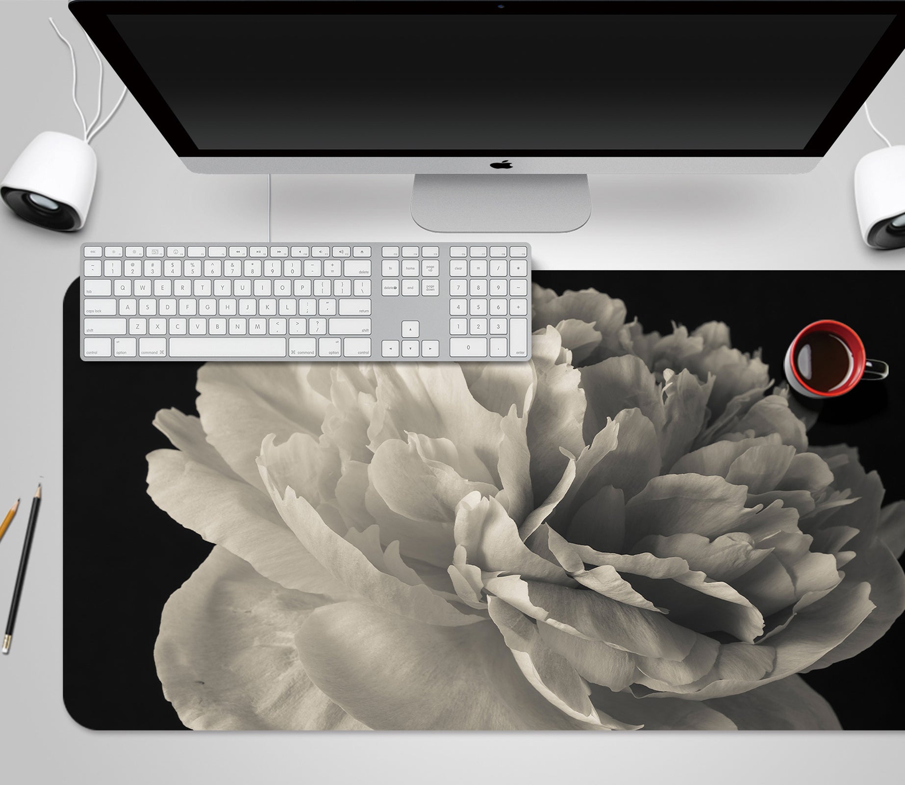 3D White Flower 7766 Assaf Frank Desk Mat