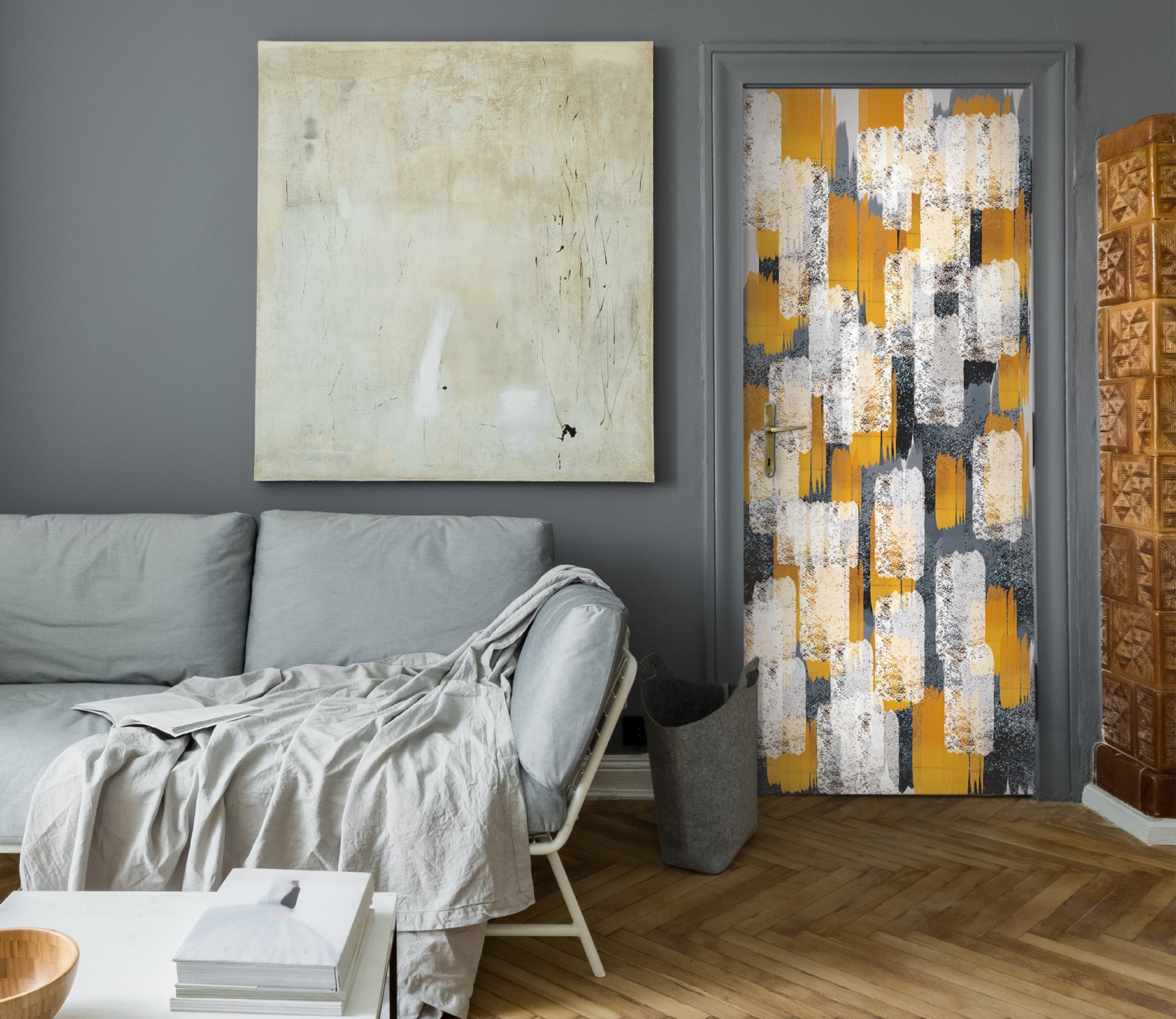 3D Yellow White 21212 Door Mural