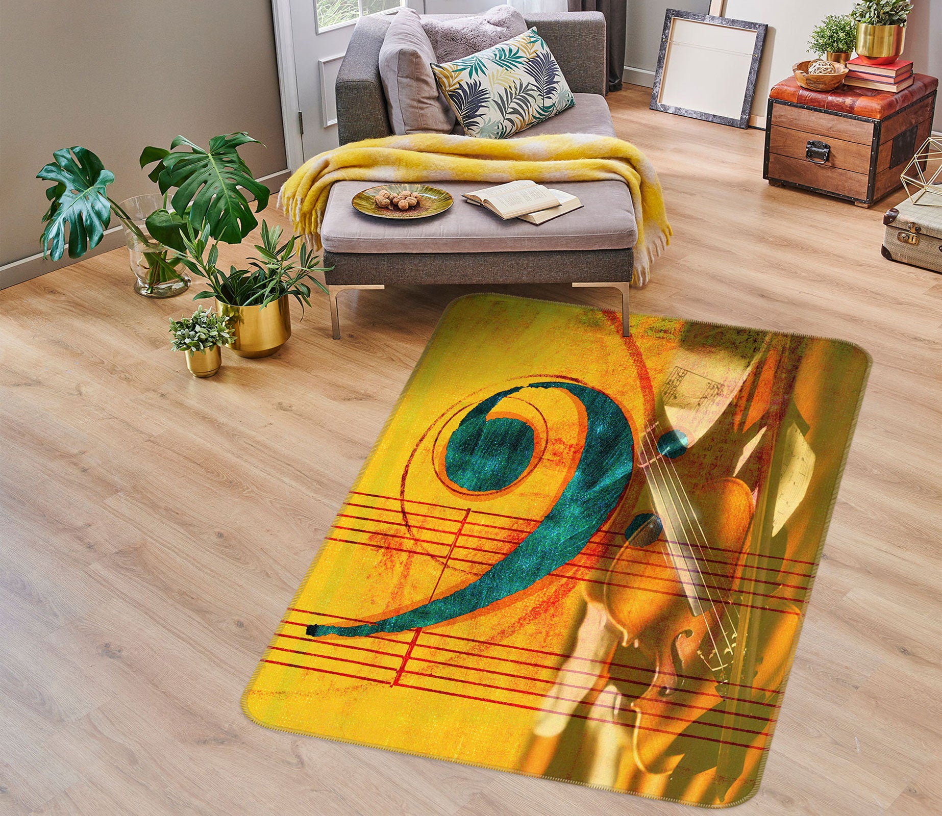 3D Golden Violin Pattern 76123 Non Slip Rug Mat