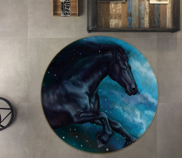 3D Dark Horse 37166 Animal Round Non Slip Rug Mat