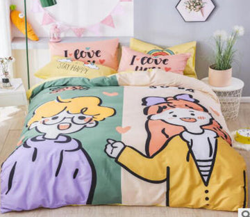 3D Cartoon Boy Girl 50094 Bed Pillowcases Quilt