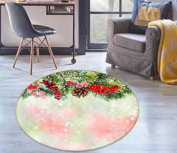 3D Branches 54126 Christmas Round Non Slip Rug Mat Xmas