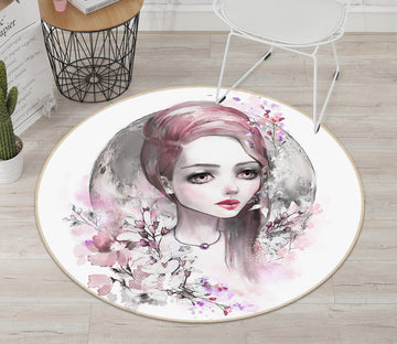 3D Pretty Girl Flower 29001 Round Non Slip Rug Mat