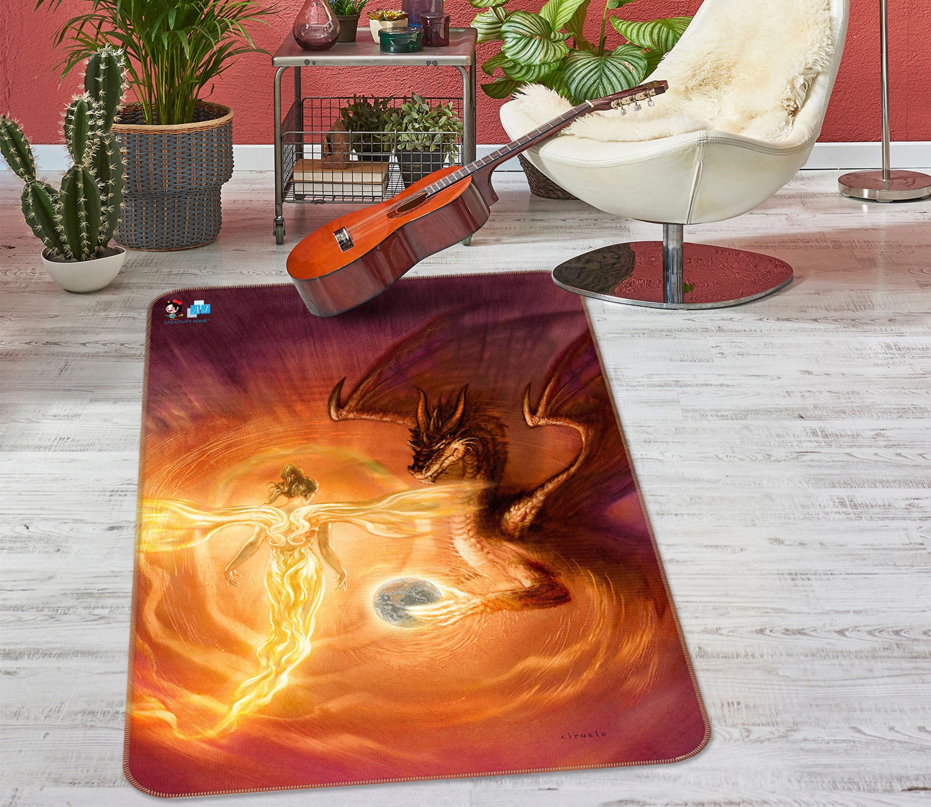3D Elf Dragon 6038 Ciruelo Rug Non Slip Rug Mat