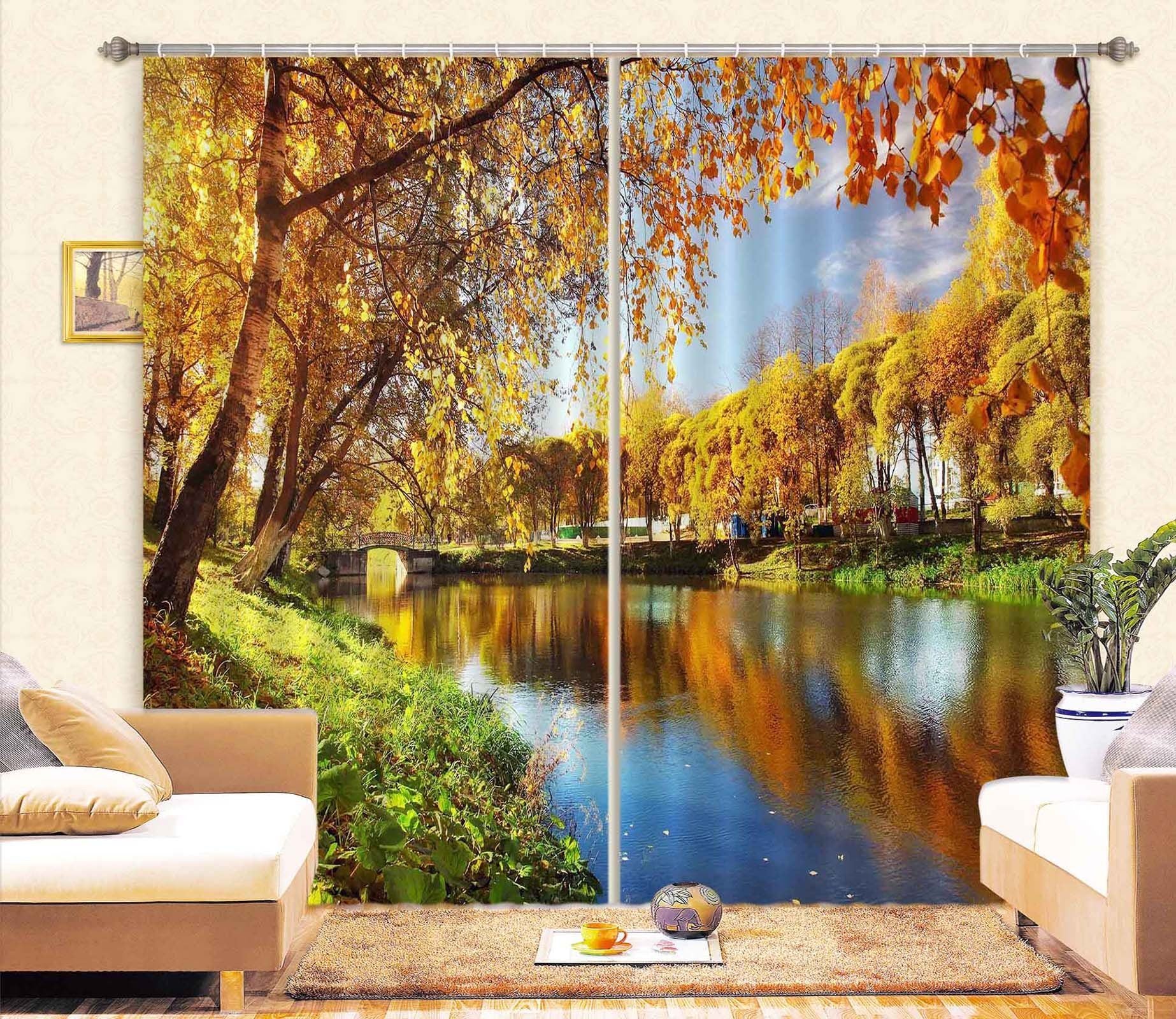 3D Autumn Lake 867 Curtains Drapes Wallpaper AJ Wallpaper 