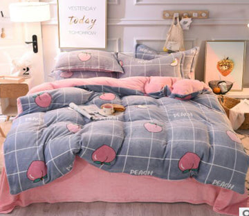3D Grey Grid Peach 14004 Bed Pillowcases Quilt