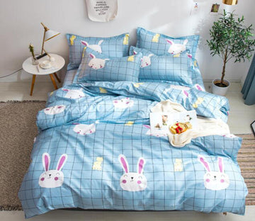 3D Blue Grid Cartoon Bunny 2030 Bed Pillowcases Quilt