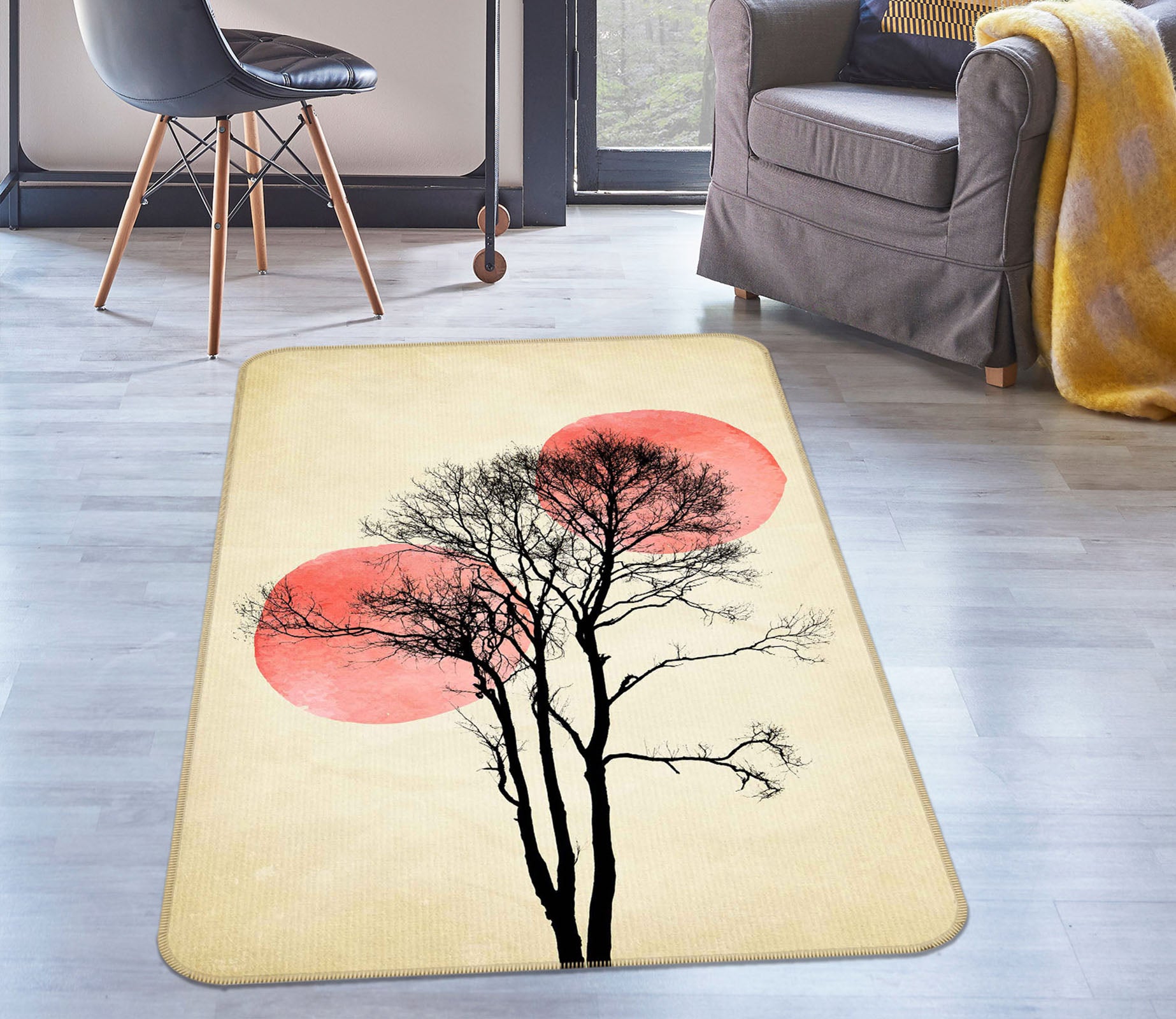 3D Sun Moon Trees 84134 Boris Draschoff Rug Non Slip Rug Mat