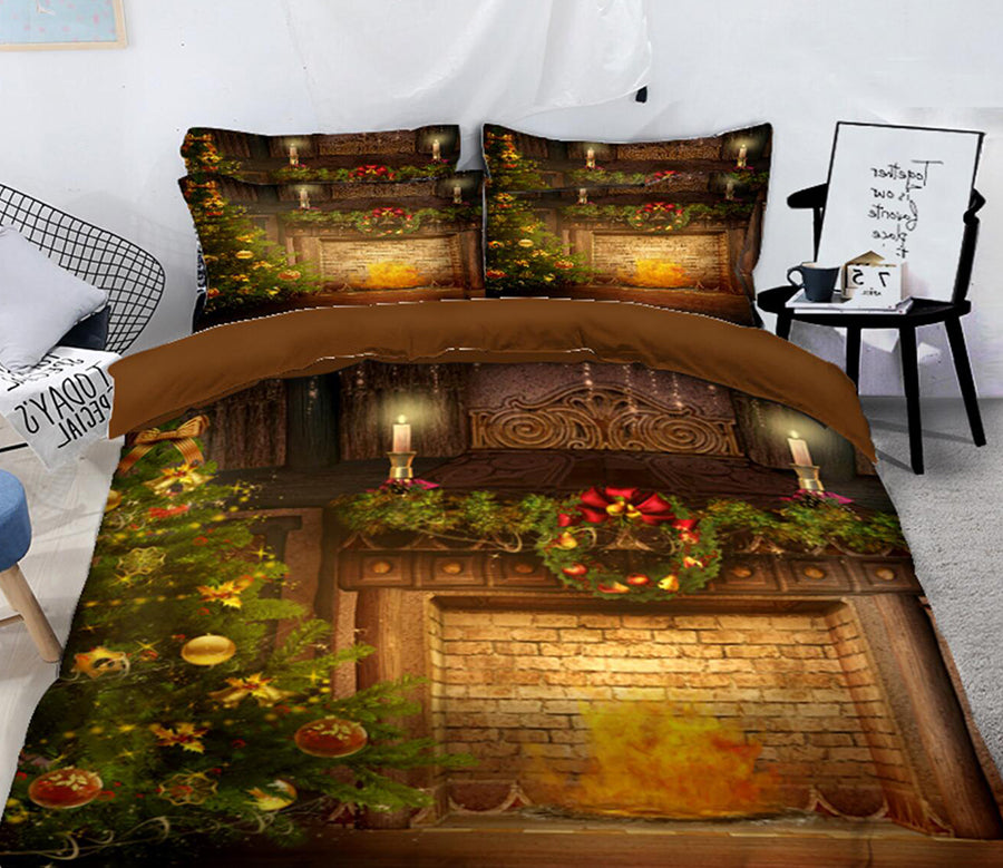3D Wall Christmas Tree 45182 Christmas Quilt Duvet Cover Xmas Bed Pillowcases