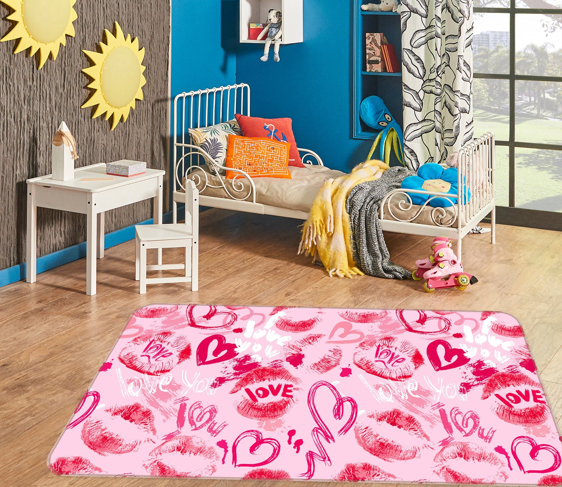 3D Pink Heart 77104 Non Slip Rug Mat