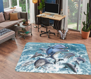 3D Dolphin Jump 1055 Jerry LoFaro Rug Non Slip Rug Mat Mat AJ Creativity Home 