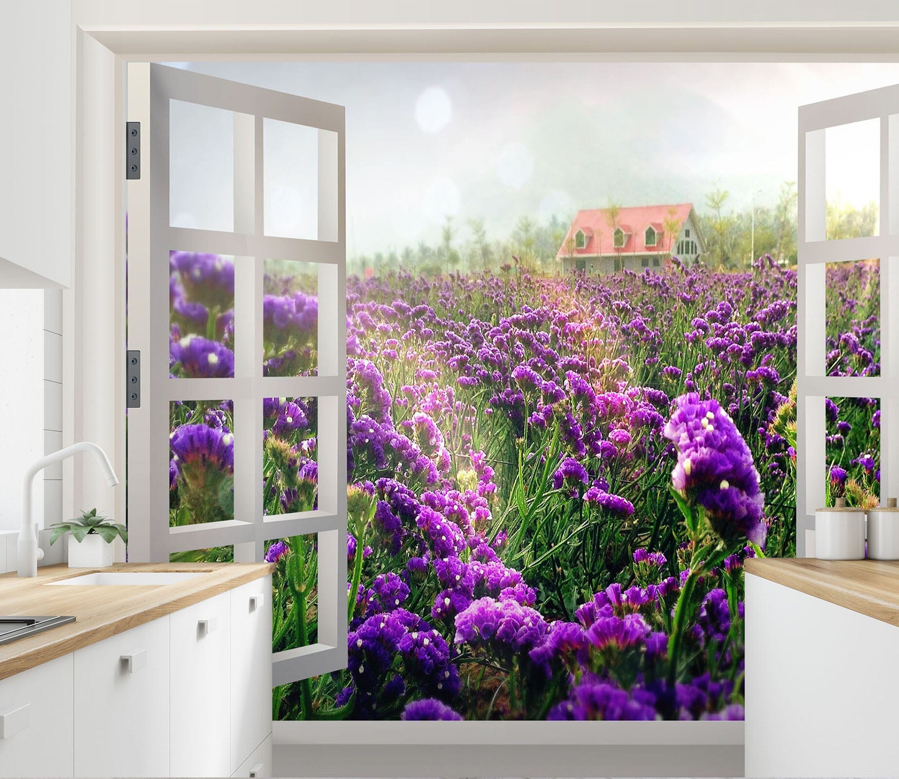 3D Window Purple Flower 143 Wall Murals Wallpaper AJ Wallpaper 2 