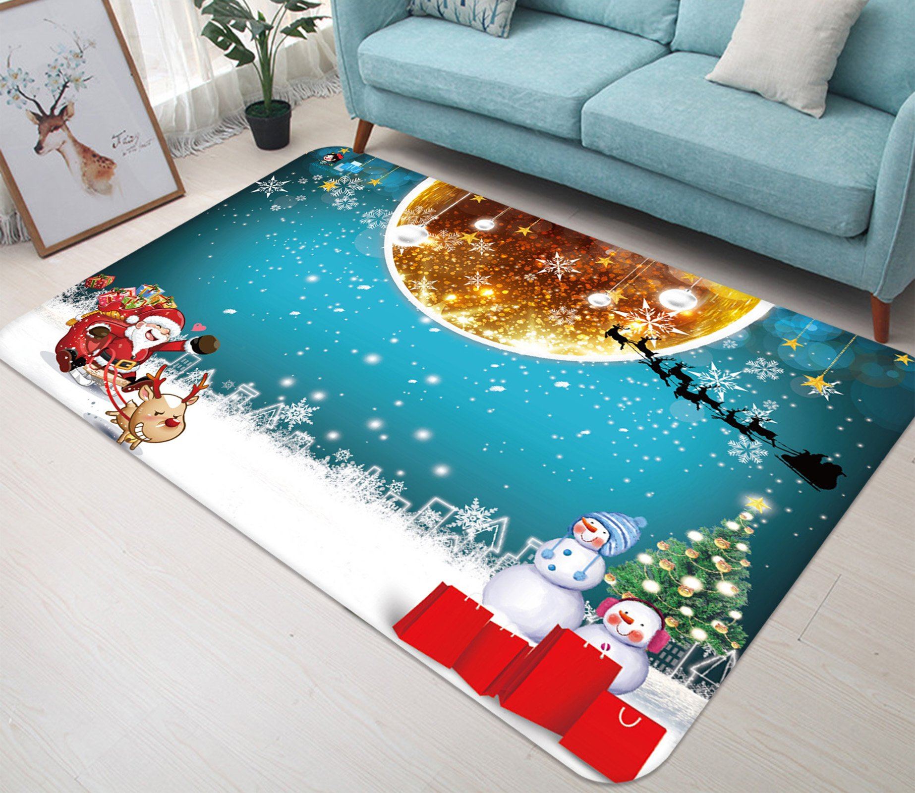 3D Golden Ball Snowflake 037 Non Slip Rug Mat Mat AJ Creativity Home 