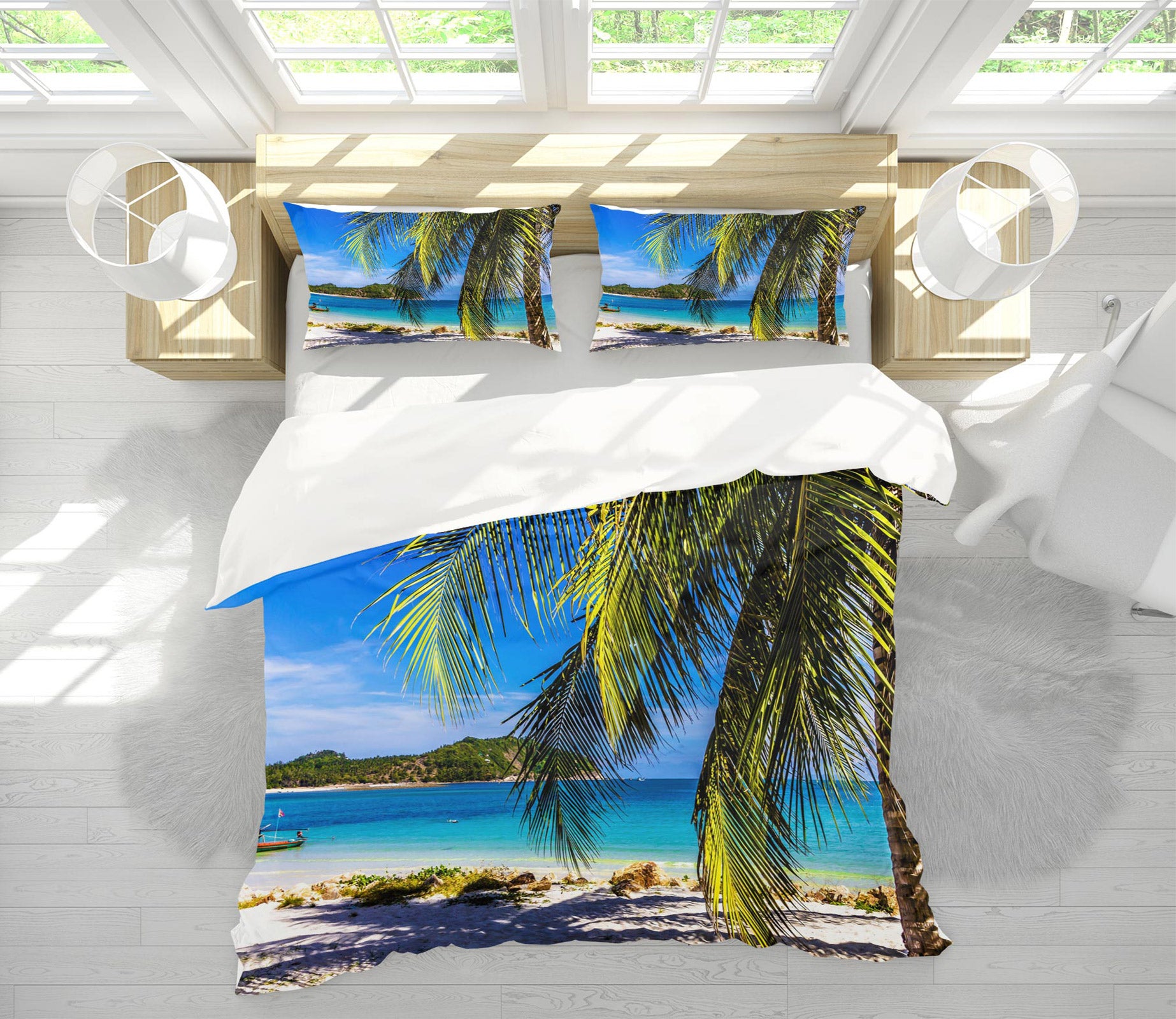 3D Beach Coconut Tree 59202 Bed Pillowcases Quilt