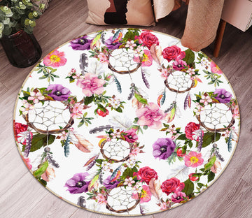 3D Flower Dream Catcher 29068 Round Non Slip Rug Mat