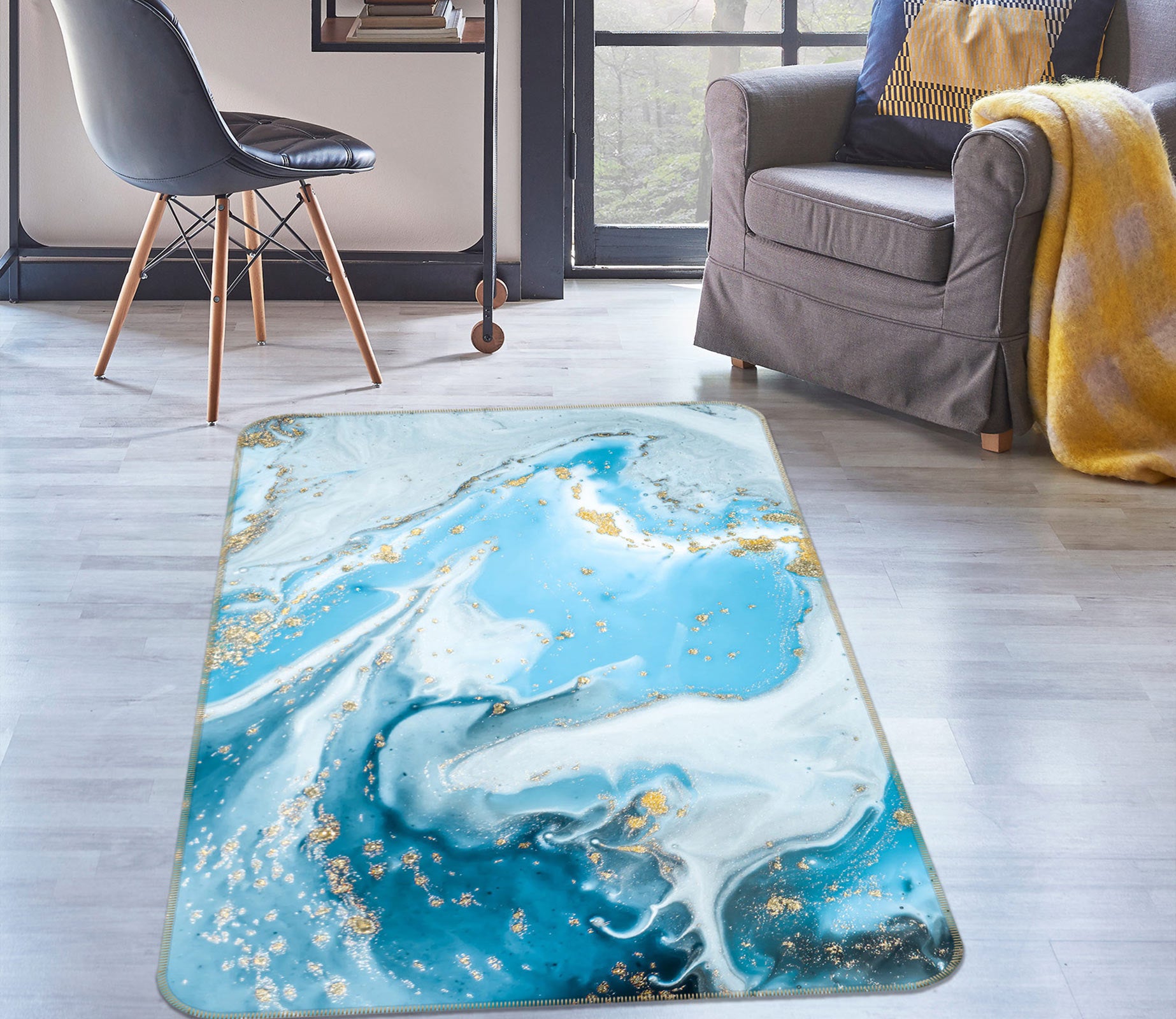 3D Light Blue Pattern 27082 Non Slip Rug Mat