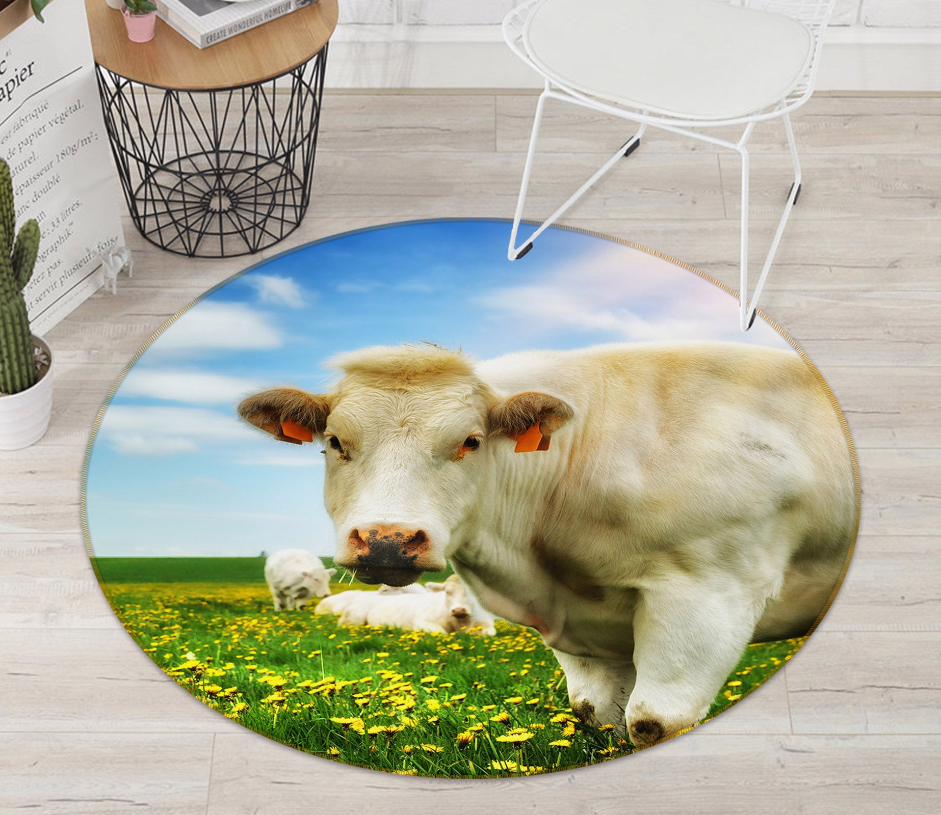 3D Cattle 37169 Animal Round Non Slip Rug Mat