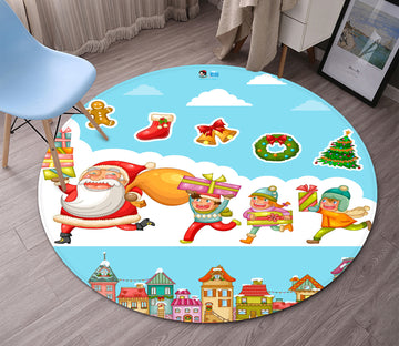 3D Santa Gift 66004 Christmas Round Non Slip Rug Mat Xmas