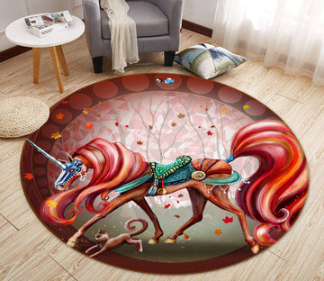3D Unicorn In Autumn 46894 Rose Catherine Khan Rug Round Non Slip Rug Mat