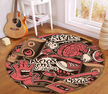 3D Doodle Pattern 81152 Round Non Slip Rug Mat