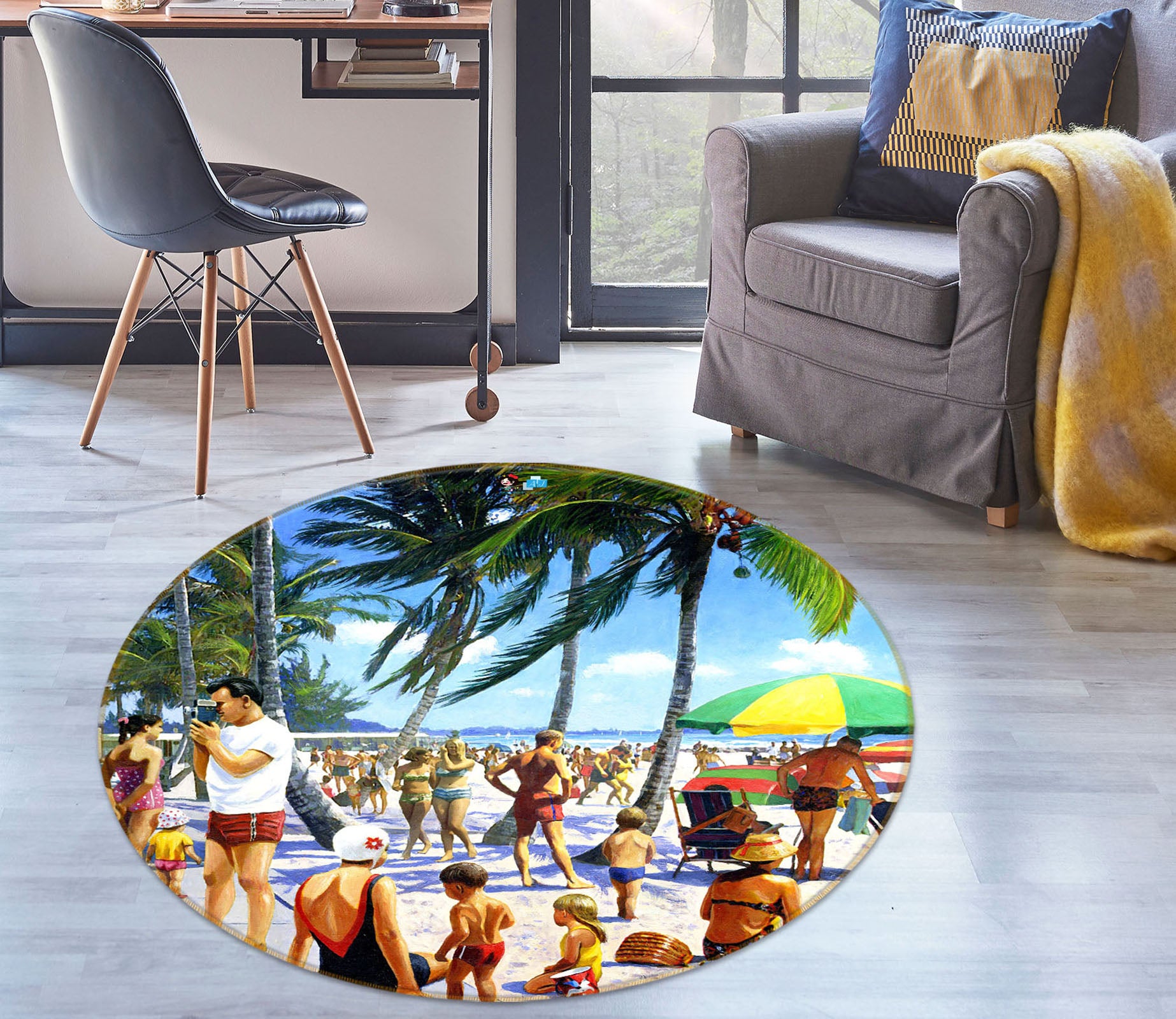 3D Beach Kid 063 Kevin Walsh Rug Round Non Slip Rug Mat