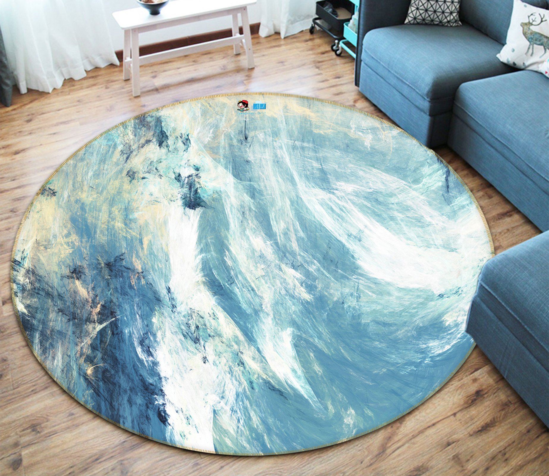 3D Light Blue Painting 98 Round Non Slip Rug Mat Mat AJ Creativity Home 