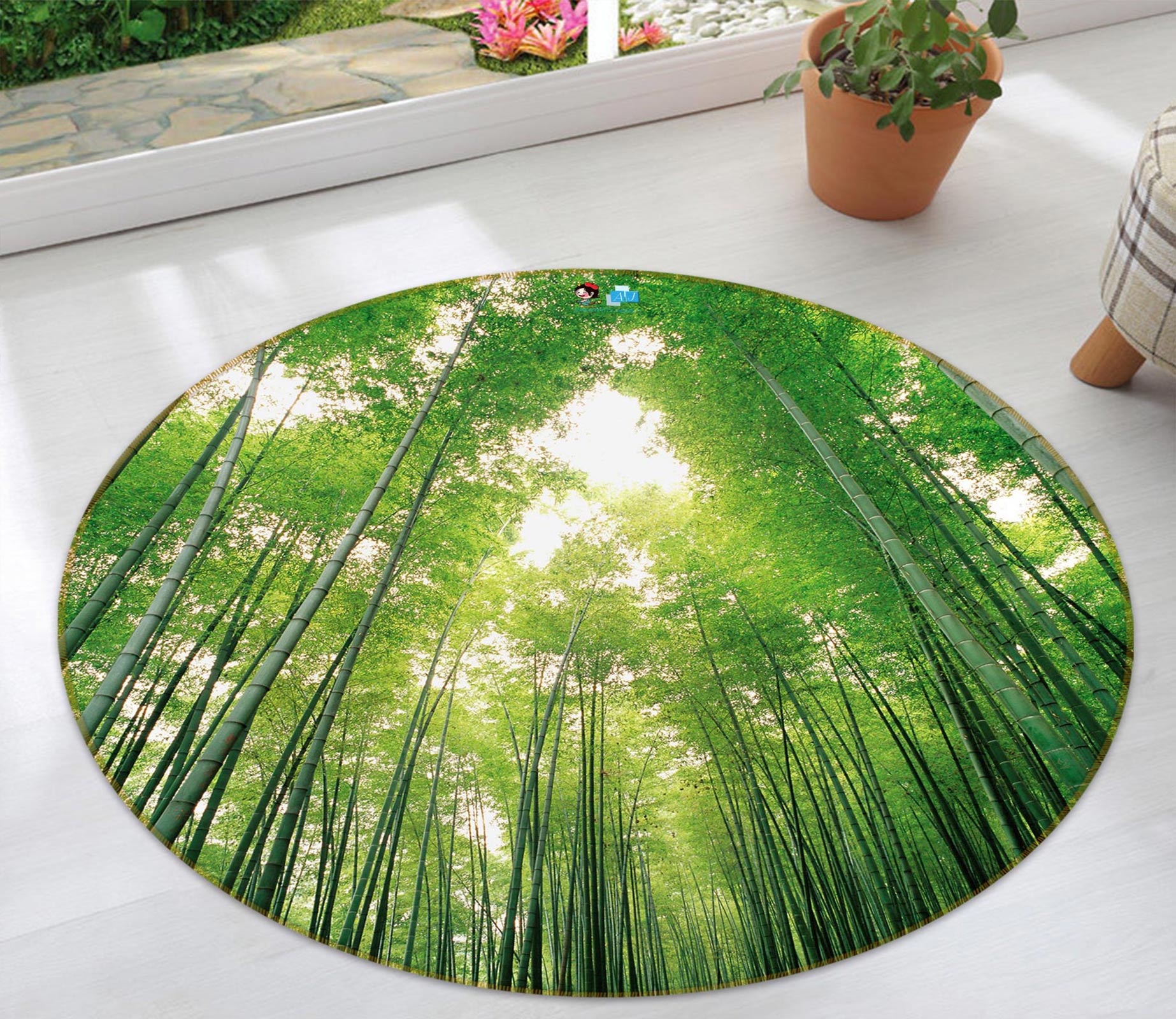 3D Bamboo Forest 73011 Round Non Slip Rug Mat