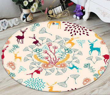 3D Color Deer Pattern 072 Round Non Slip Rug Mat Mat AJ Creativity Home 