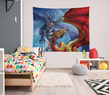 3D Blue Red Flying Dragon 121212 Tom Wood Tapestry Hanging Cloth Hang