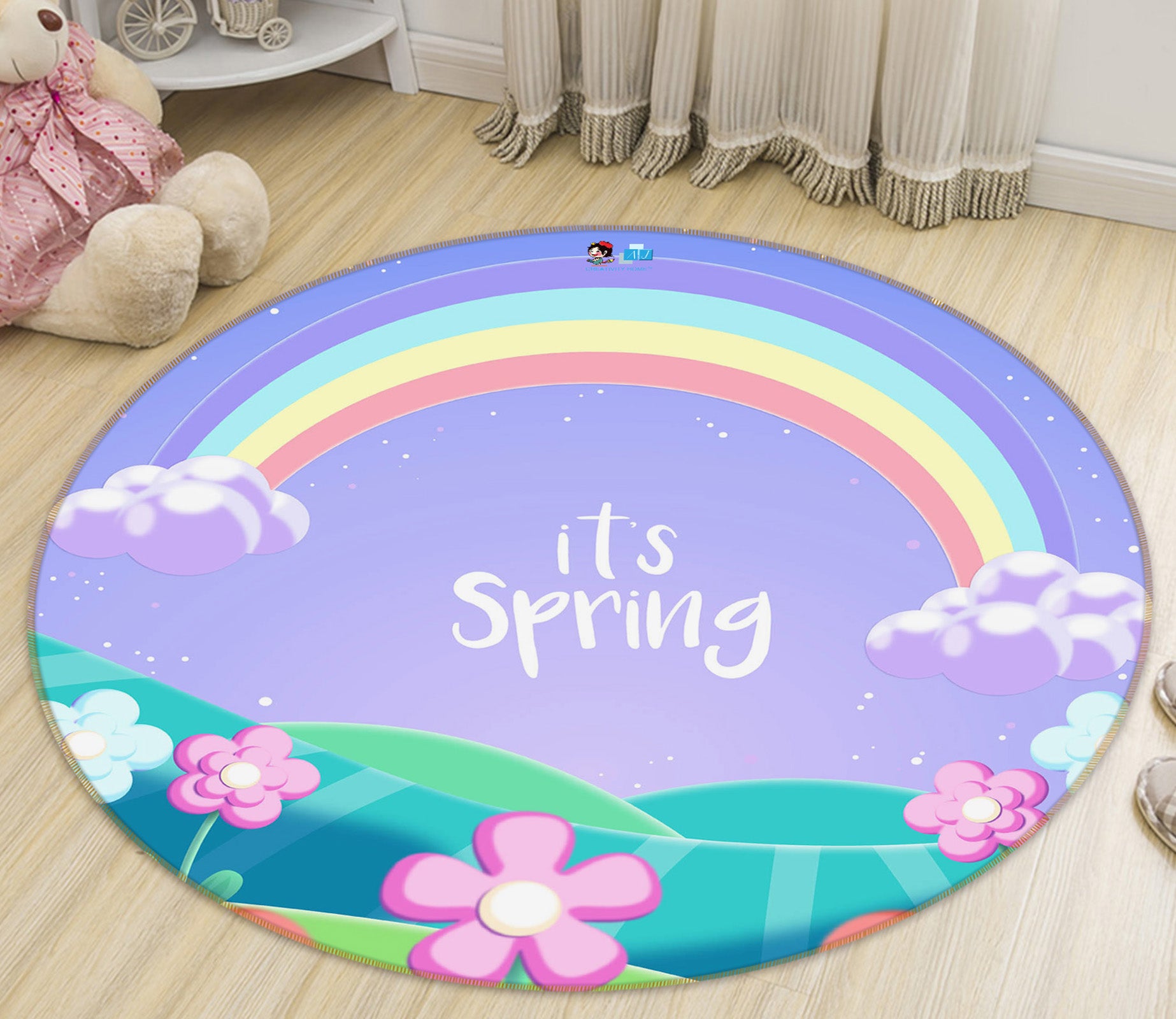 3D Rainbow Flowers 75131 Round Non Slip Rug Mat