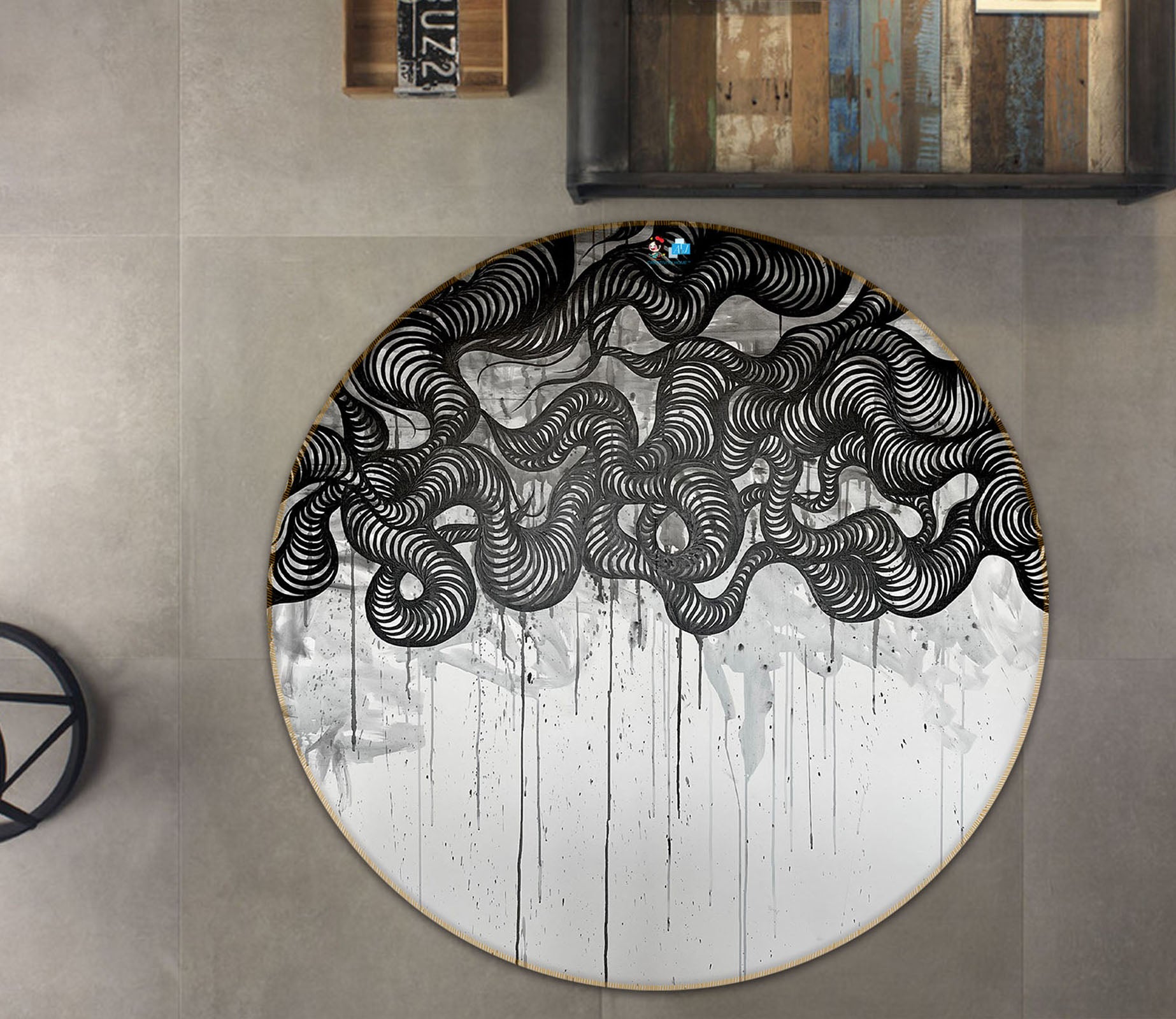 3D Black Sketch 8256 Jacqueline Reynoso Rug Round Non Slip Rug Mat