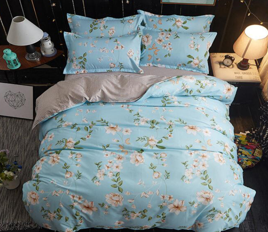 3D Light Blue Floral 12163 Bed Pillowcases Quilt