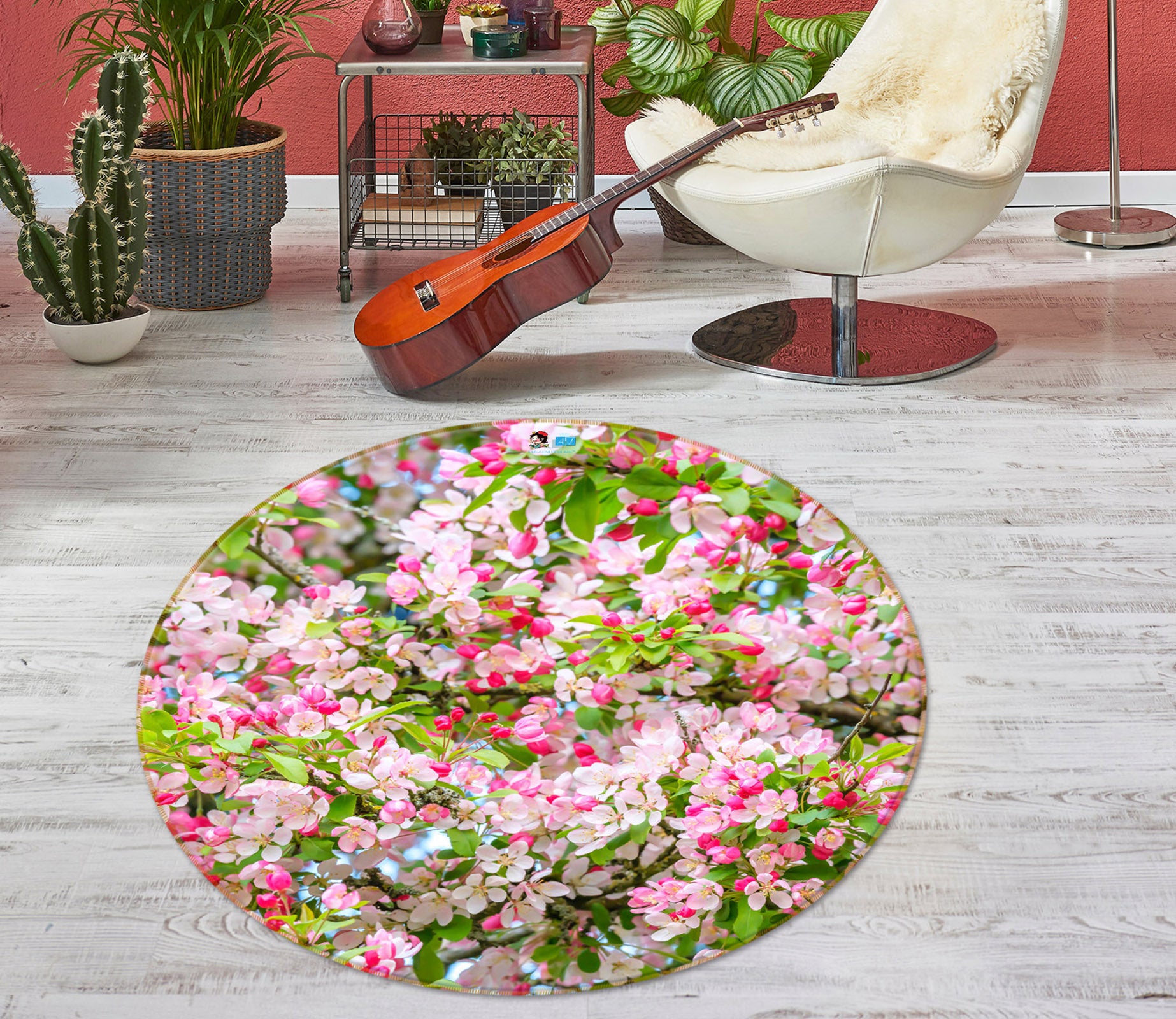 3D Pink Peach Blossom 7392 Assaf Frank Rug Round Non Slip Rug Mat