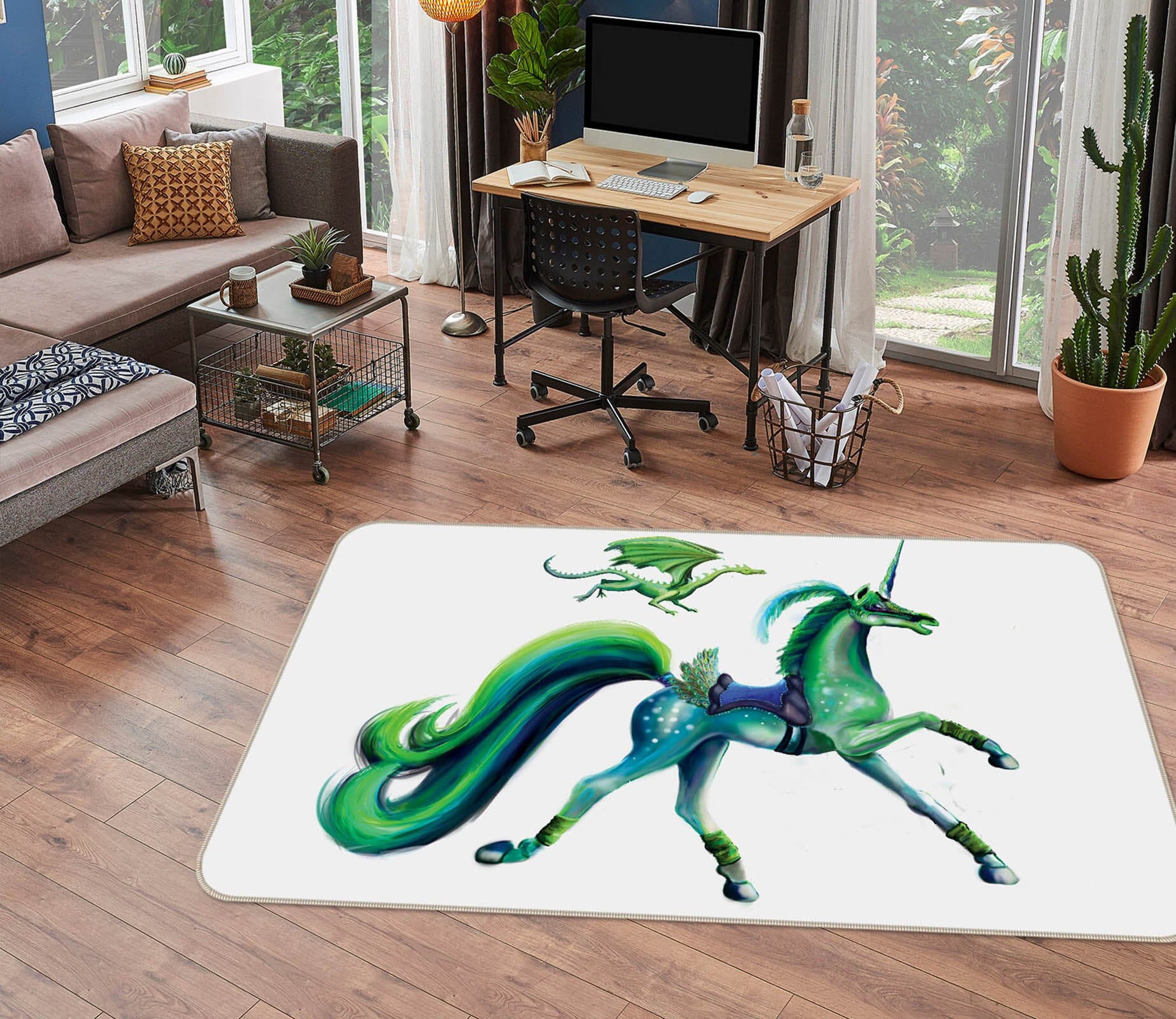 3D Green Unicorn 3021 Rose Catherine Khan Rug Non Slip Rug Mat Mat AJ Creativity Home 