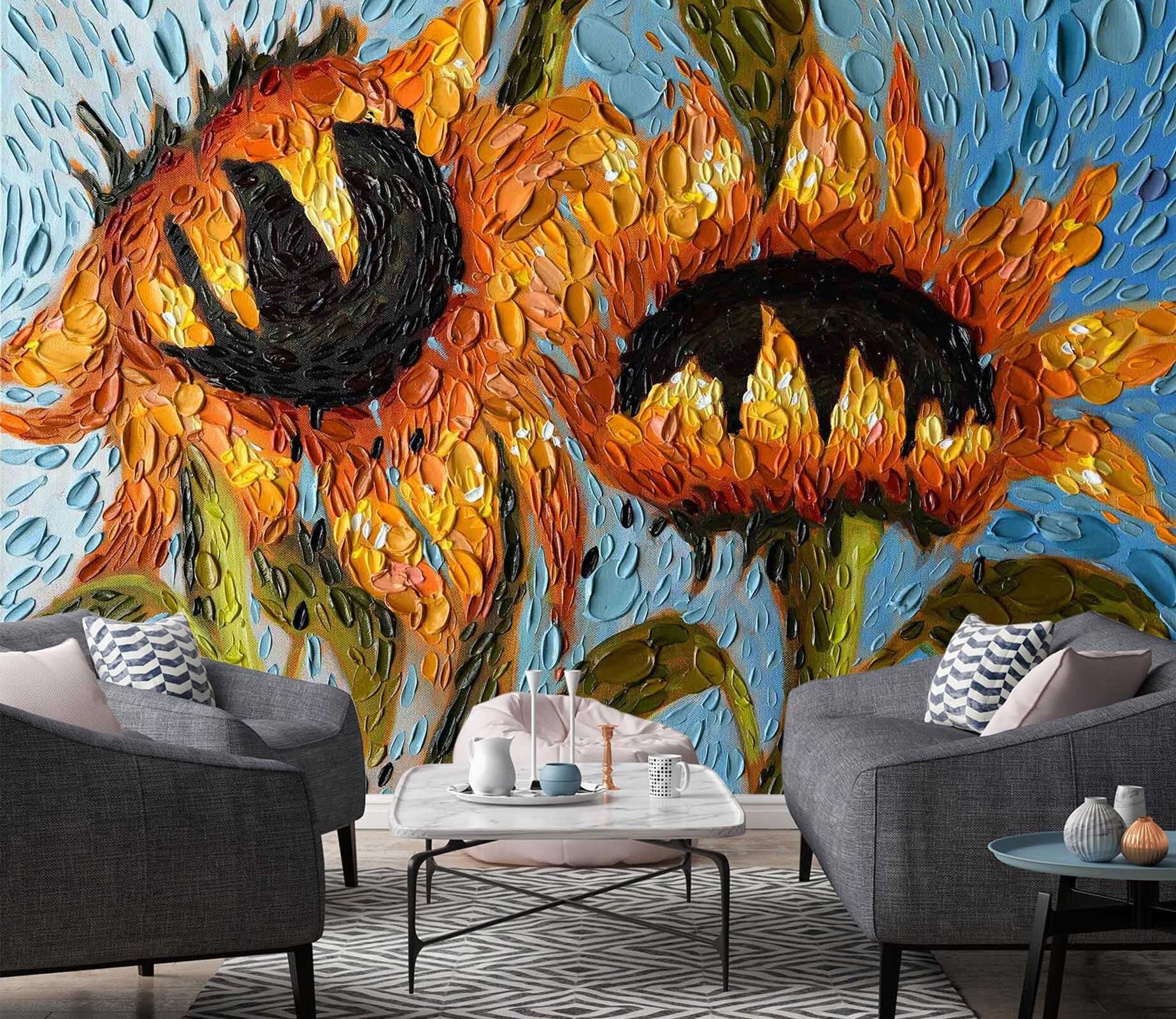 3D Serenity Sunflowers 1414 Dena Tollefson Wall Mural Wall Murals Wallpaper AJ Wallpaper 2 
