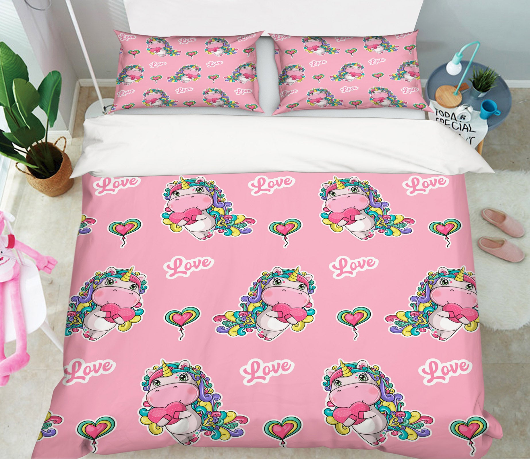3D Colorful Unicorn Heart 60255 Bed Pillowcases Quilt