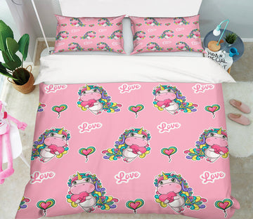 3D Colorful Unicorn Heart 60255 Bed Pillowcases Quilt
