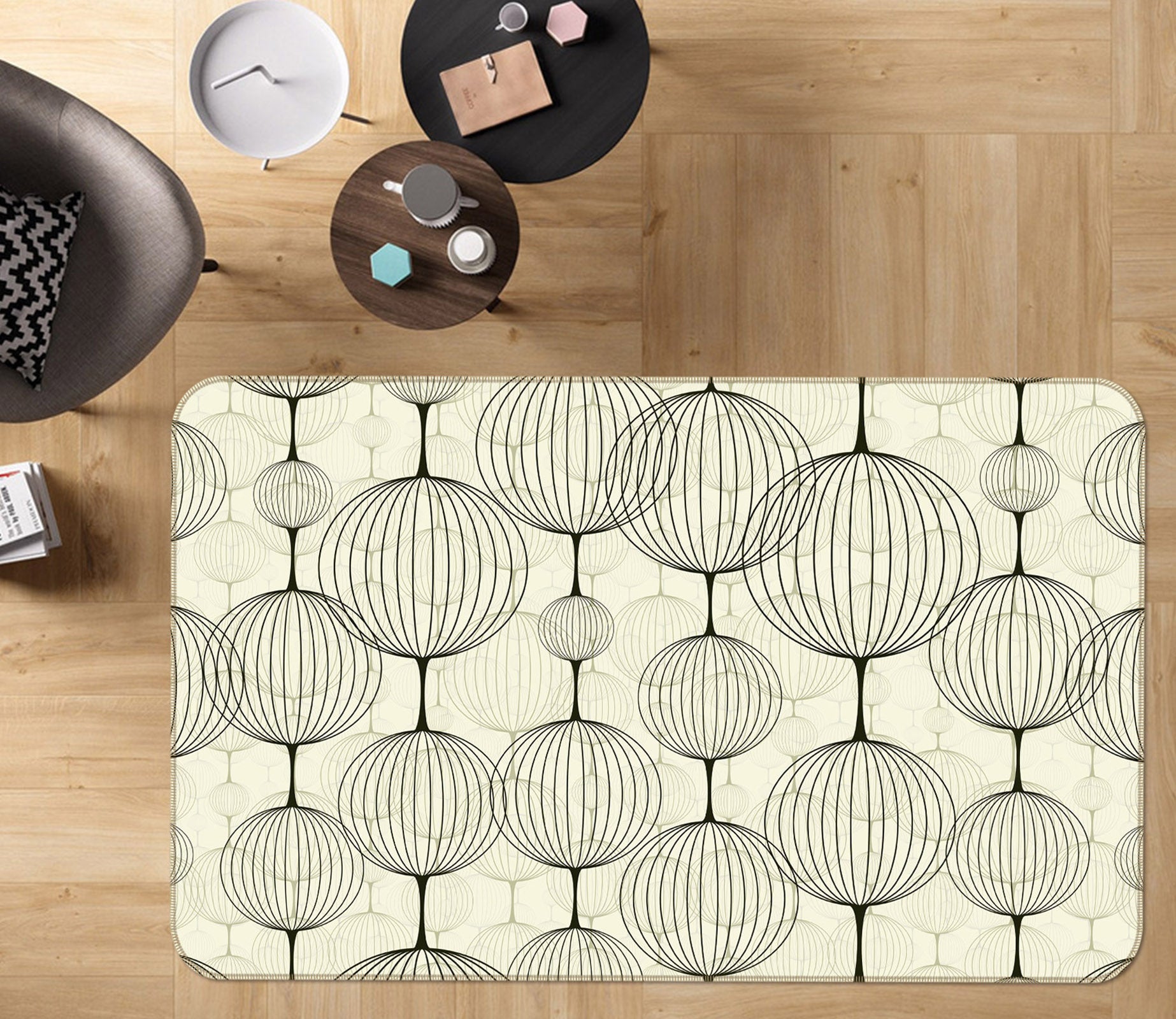 3D Round Pattern 35007 Non Slip Rug Mat