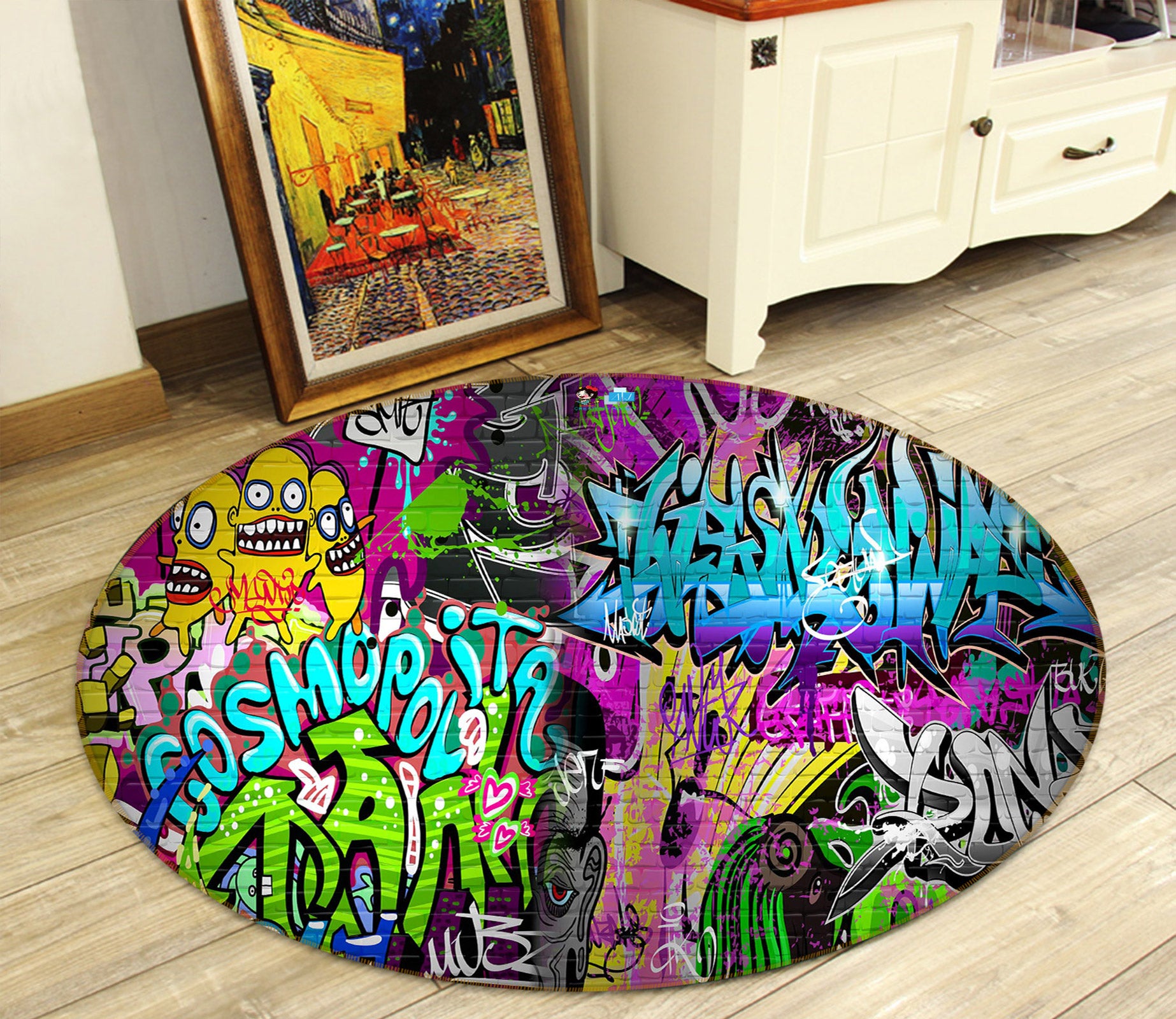 3D Color Graffiti Pattern 72283 Round Non Slip Rug Mat