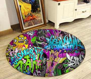 3D Color Graffiti Pattern 72283 Round Non Slip Rug Mat