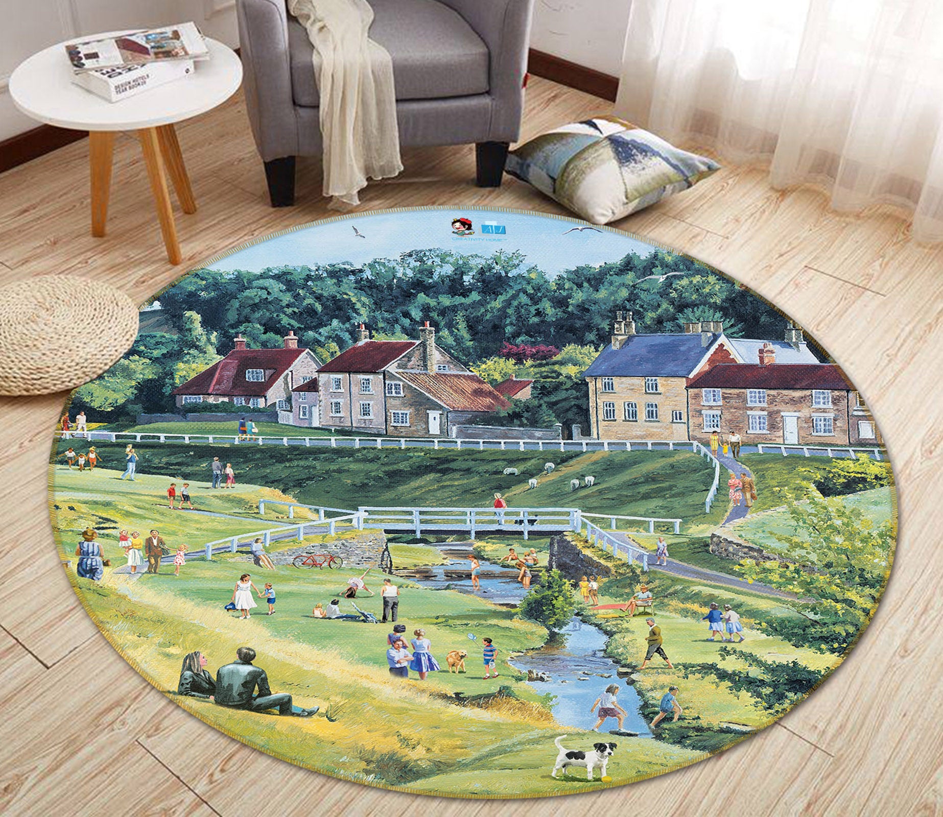 3D Lawn House 8911 Trevor Mitchell Rug Round Non Slip Rug Mat