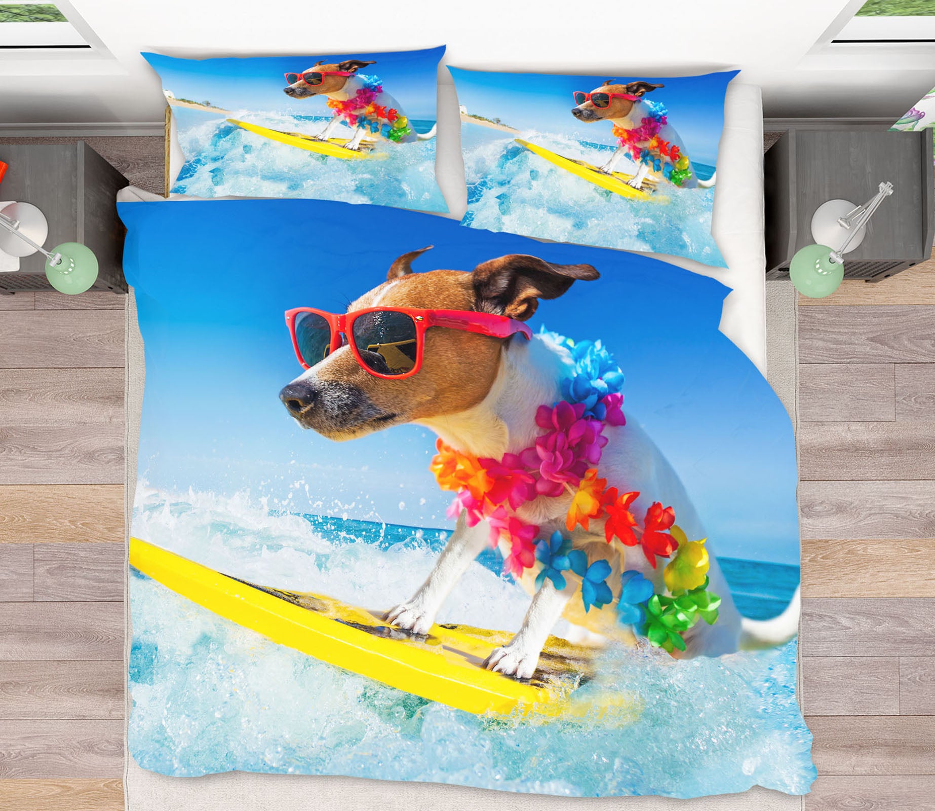 3D Dog Skiing 15002 Bed Pillowcases Quilt